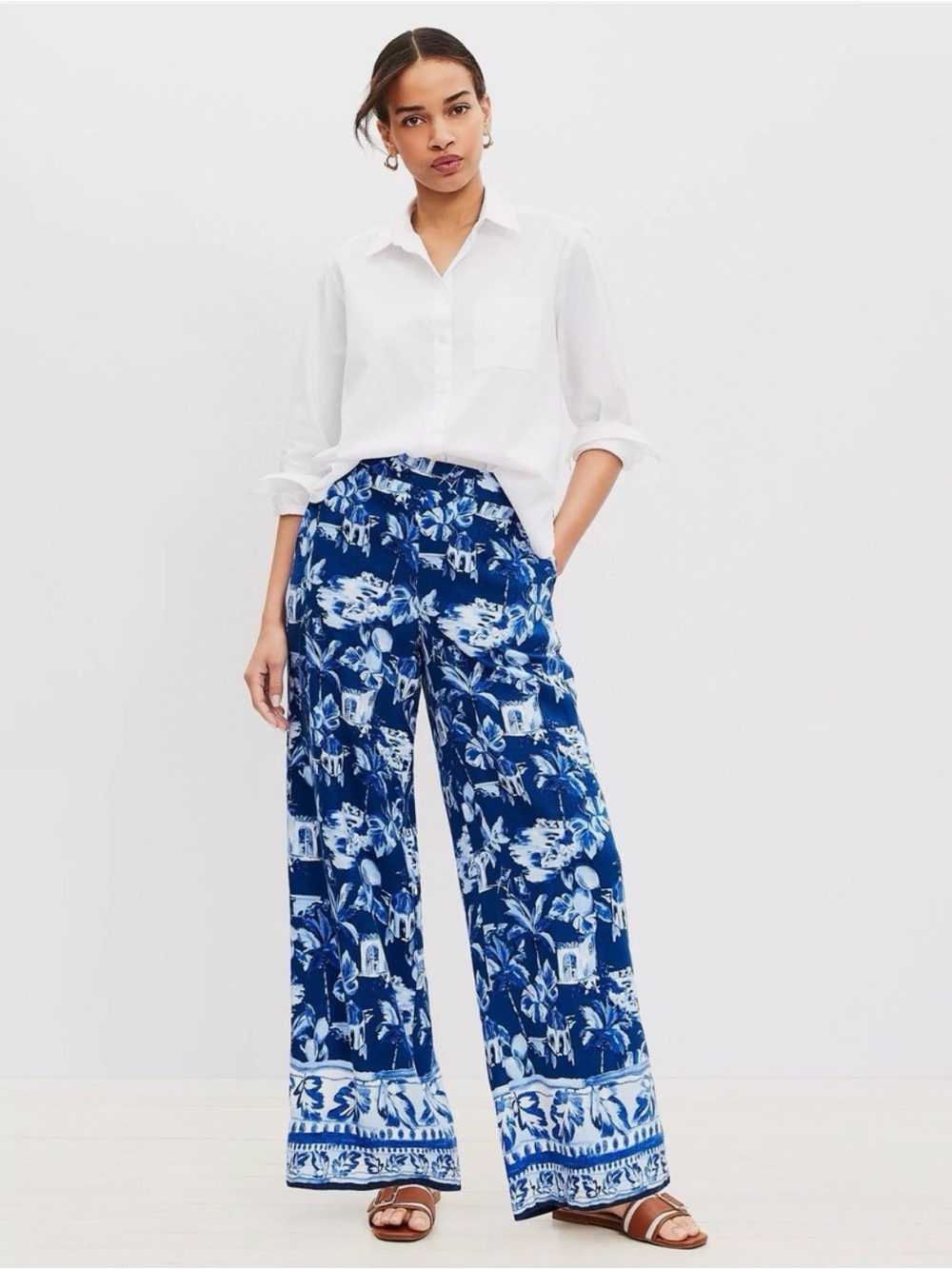 LOFT Blue Floral Wide Leg Pants
